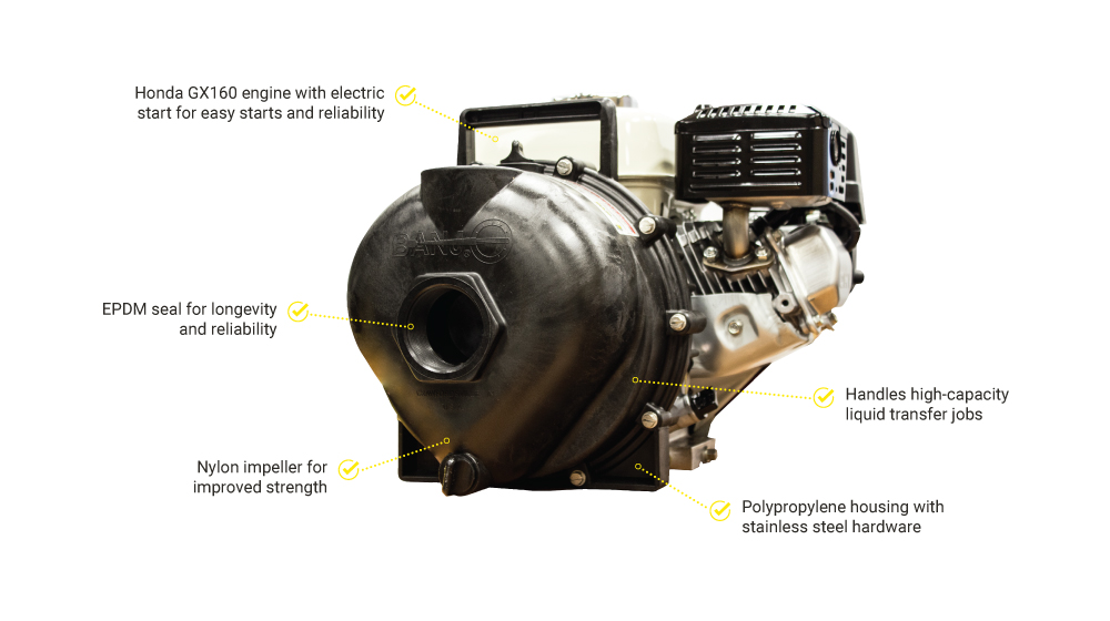 Banjo Transfer Pump with 2in Ports - Honda GX160 Engine - Recoil Start Product Specs Image